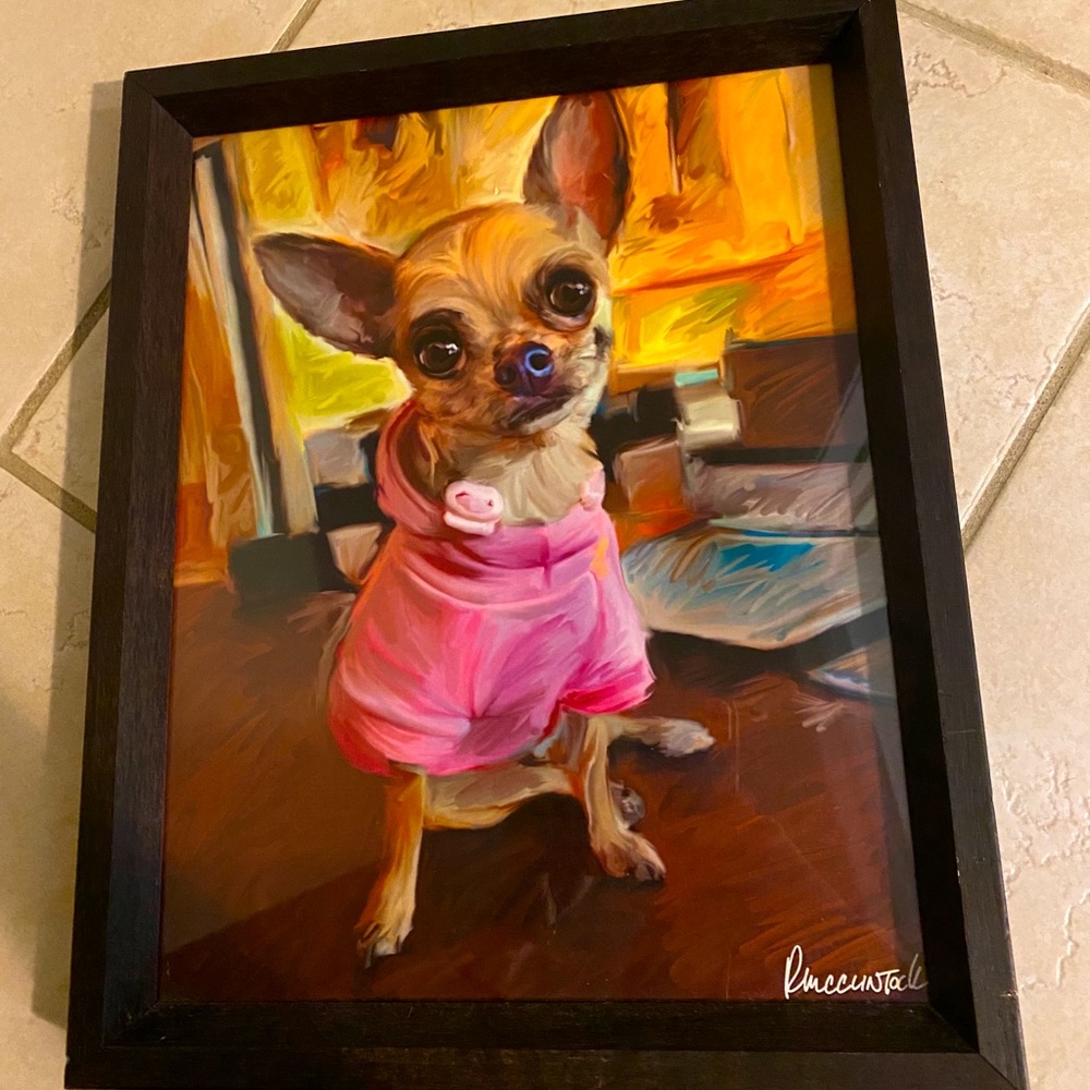 Z gallerie chihuahua painting with frame 14x11